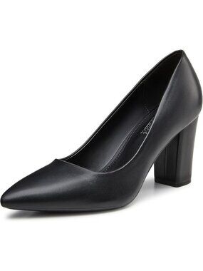 Women's Heel Black Rubber Sole High Chunky Block Closed Pointed Toe Party Pumps
